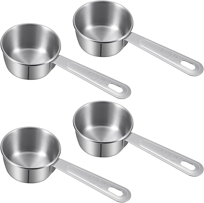 4 Pcs 1/4 Cup Scoop,1/4 Cup Measuring Cups Stainless Steel, 60ml Liquid Coffee Measuring Cups for Coffee Cooking Baking Kitchen Wet and Dry Ingredients