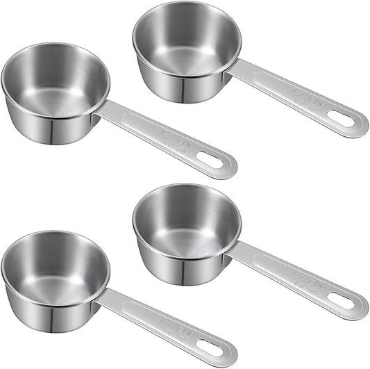 4 Pcs 1/4 Cup Scoop,1/4 Cup Measuring Cups Stainless Steel, 60ml Liquid Coffee Measuring Cups for Coffee Cooking Baking Kitchen Wet and Dry Ingredients