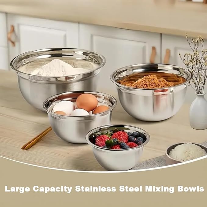 Thsinde Stainless Steel Mixing Bowls with Lids, 6-Piece Set (7 to 1-QT) Non-Slip Colorful Bottoms for Mixing, Serving & Food Prep