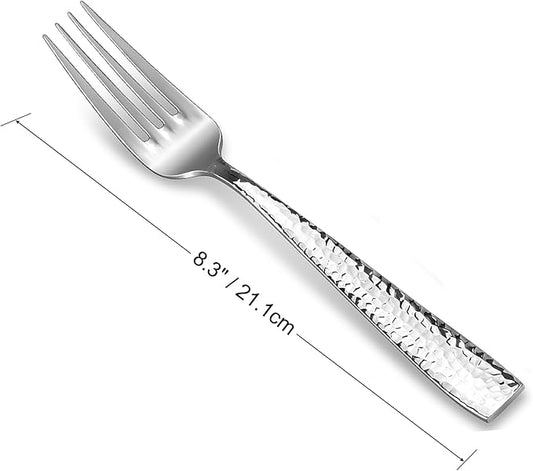 KEAWELL Premium 8-Piece Louis Hammered Fork Set, 18/10 Stainless Steel, Squared Edge with Smooth Rounded Edges for Enhanced Comfort, Dishwasher Safe (8, 8.3" Dinner Fork)