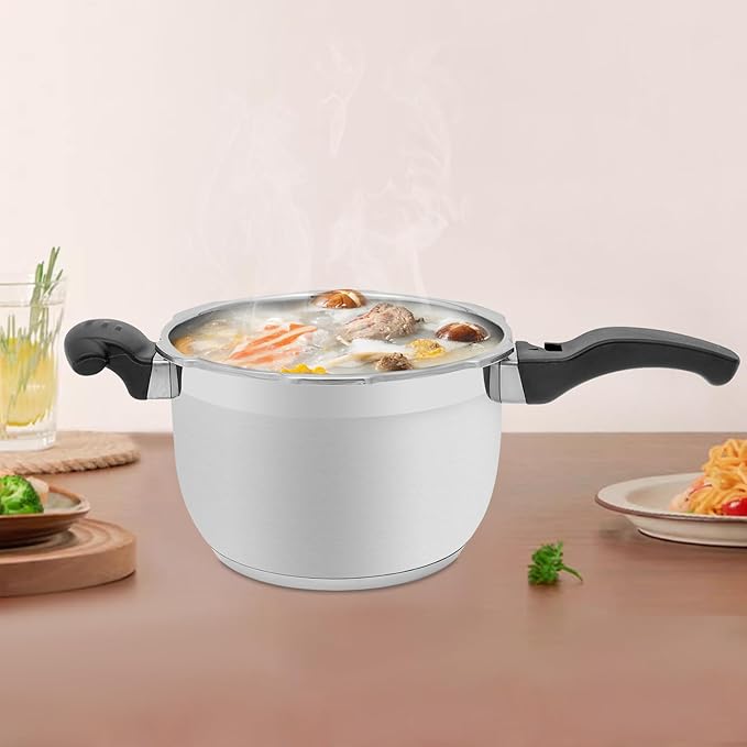 5 L/5.28Qt Pressure Cooker,80Kpa High Pressure Stovetop Cooker with 3-Layer Composite Bottom,304 Stainless Steel Pressure Canner with Double Valves for Commercial & Home Use