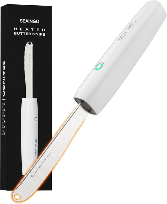 SEAINGO Heating Butter Knife Spreader - Rechargeable, Electric, Cordless, Heats up in 6 Seconds, Nonstick Stainless Steel Blade, ON/OFF Safety Lock Switch, 2 Warming Mode Can Quickly Melt Cold Hard Butter, Coconut Oil, Cheese, Cream, Jam, Mustard, for ...