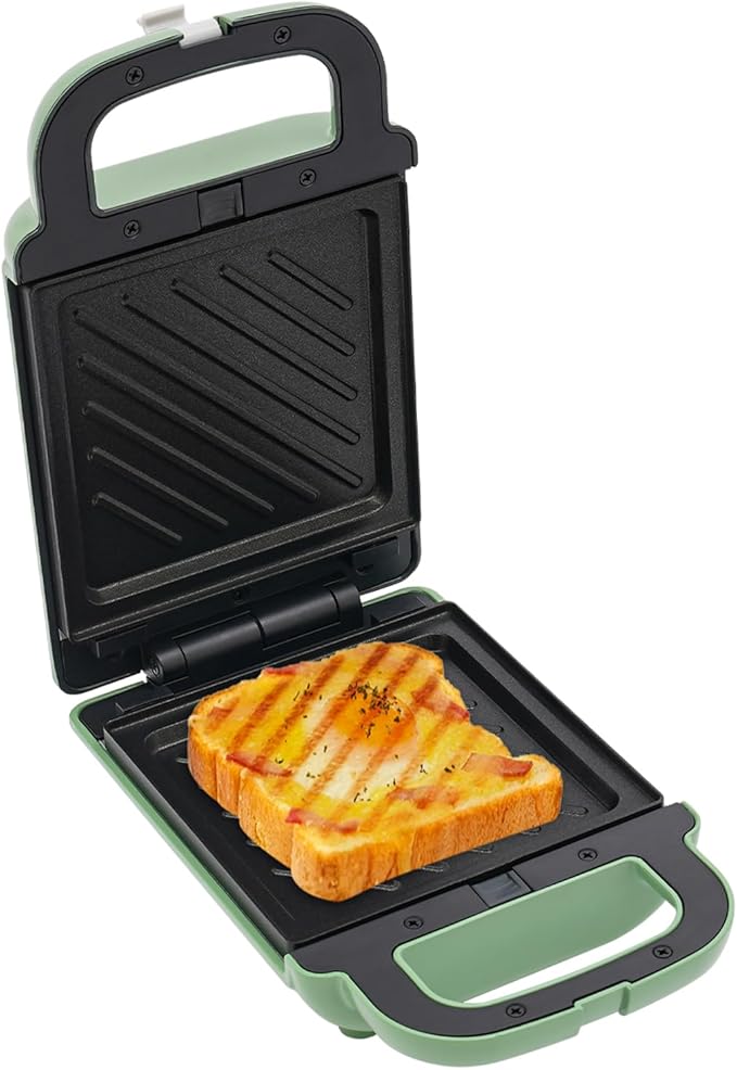 Electric Portable Sandwich Maker, Waffle Breakfast Machine & Panini Presses, Perfect for Cooking Grilled Cheese, Tuna Melts, Burgers, Steaks and Snacks (Green)