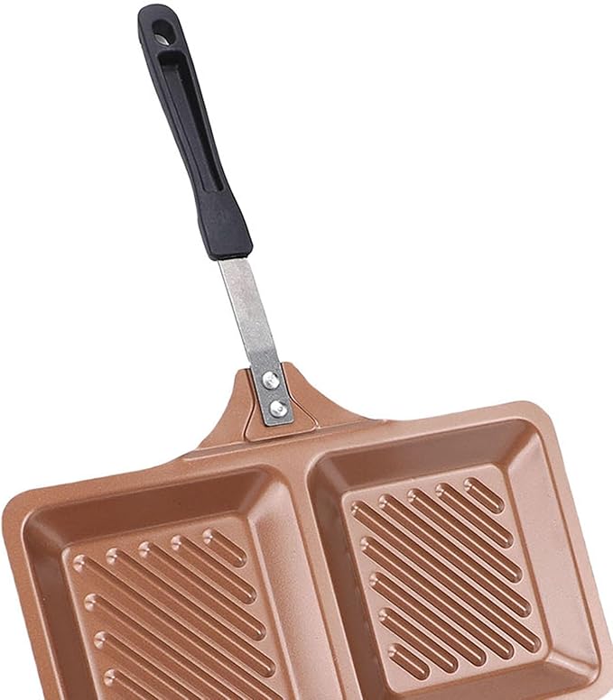 Square Non Stick Double Sided Grilled Sandwich Panini Maker Pan - Stovetop Toasted Sandwich Maker for Home Kitchen (Golden)