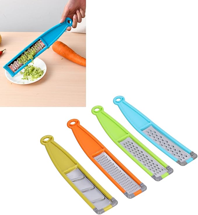 Stainless Steel Vegetable Zester | 4 - in - 1 Cheese Grater & Food Slicer | Rustproof Kitchen Grater for Potatoes/Carrots/Cheese | Ergonomic Handle with Storage Hole