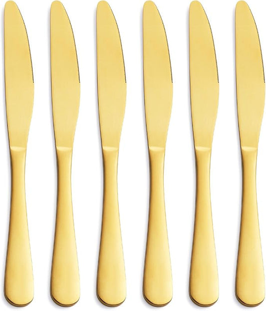 GoGeiLi Matte Gold Dinner Knife Set, 9.4-inch Stainless Steel Satin Finish Gold Dinner Table Knife Set of 6, Dishwasher Safe