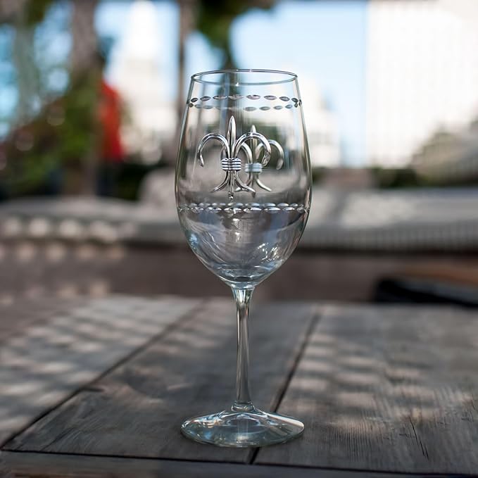 Rolf Glass Fleur De Lis All Purpose Wine Glass 18 Ounce | Set of 2 Large Wine Glasses | Lead-Free Engraved Crystal Glass | Made in the USA