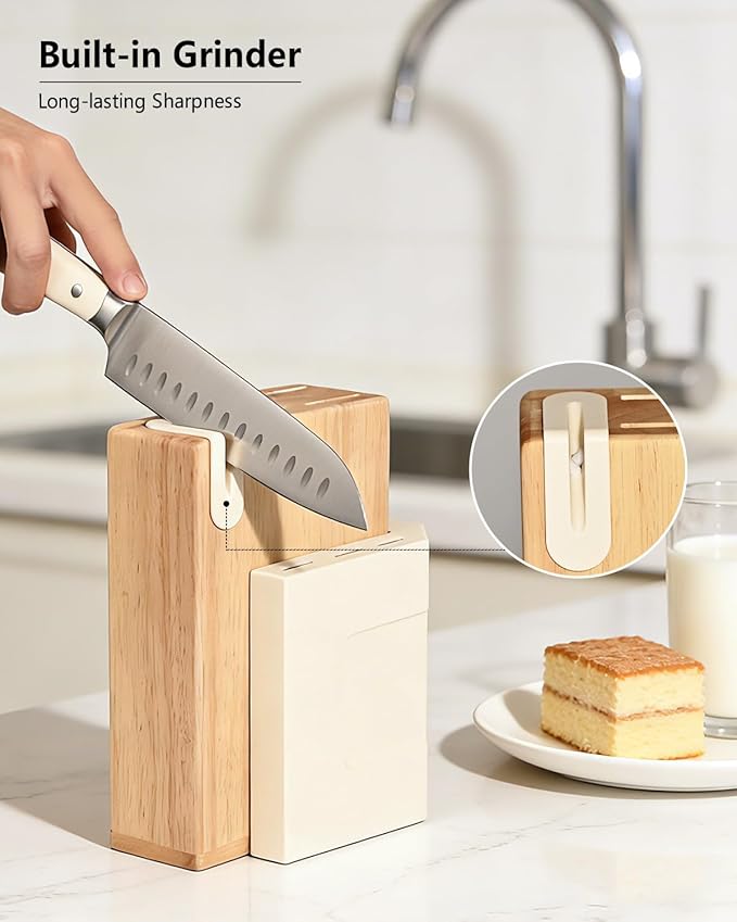 14-Piece Knife Block Set, High-Carbon Stainless Steel Dishwasher Safe Kitchen Knives Detachable Knife Holder, Includes Chef's, Santoku, Bread & Steak Knives(white)