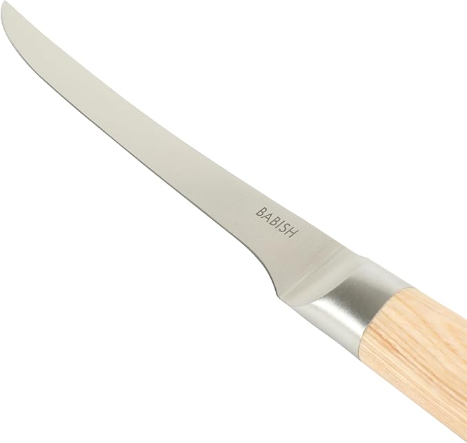 Babish 1.4116 German Stainless Steel Boning & Fillet Knife with Light Pakka Wood Handle – 6-Inch Full-Tang Flexible Kitchen Knife for Meat, Poultry, Fish & Precision Butchering