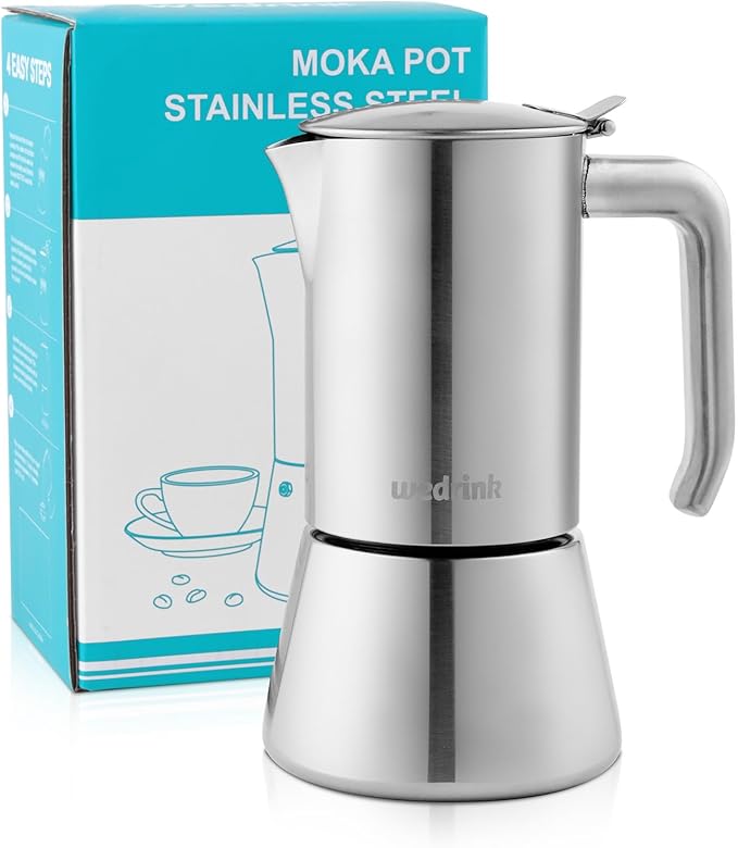 wedrink Stovetop Espresso Maker 4 Espresso Cups Stainless Steel Moka Pot for Greca, Induction, Electric & Gas Stoves(6.5 OZ/200ml)