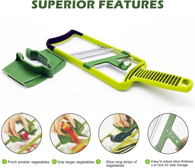 Multi Handheld Mandoline Slicer, Stainless Steel Professional Vegetable Slicer with Comfortable Grip, Vegetable Grater for Potatoes, Onions, Cucumbers, Cheese, Easy to Clean(Green)