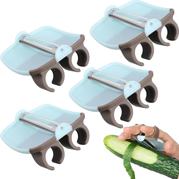 4Pcs Stainless Steel Finger Vegetable Peeler - Ergonomic Fuirts Thumb Peeler with Grip for Pears, Potatoes, Carrots & Cucumbers | Small Palm Size Kitchen Peeling Utensils