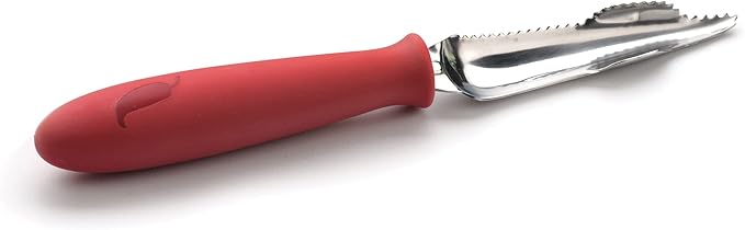 RSVP International Endurance Collection Vegetable Core & Seed Remover, Tomato, Zucchini, Jalapeno Pepper Corer Tool, Dishwasher Safe, 8.25" Overall Length, Stainless Steel Blade, Red Handle