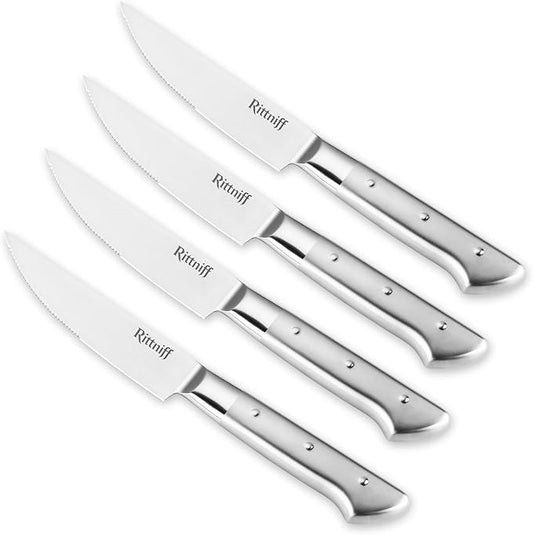 Forged Steak Knives Set of 4, Full-Tang Serrated German Steel, Dishwasher-Safe Luxury Gift Box, Sharp 1.2" Wide Handle Non-Slip, Ultimate Housewarming & Wedding Steak Knife Set
