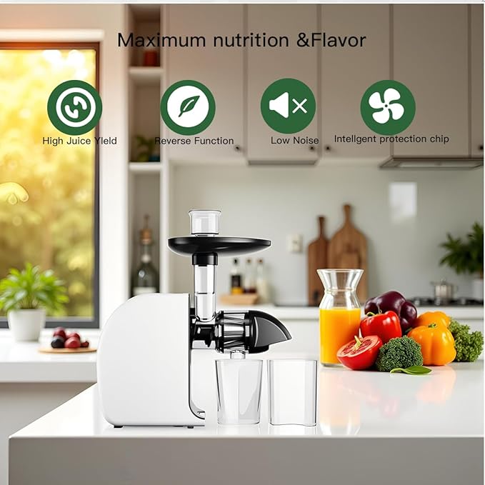 MegaWise Cold Press Slow Masticating Juicer – Quiet Motor, Soft & Hard Modes, Vegetable & Fruit Juice Extractor, Easy-to-Clean Design, High Juice Yield, Black