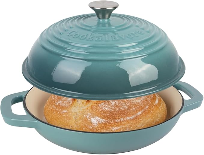 Fijxzct Premium Enameled Cast Iron Dutch Oven for Bread Baking | Non-Stick 5QT Oval Bread Oven with Lid | Perfect for Sourdough, Loaf, and Artisan Baking (Round Green, 5 QT)
