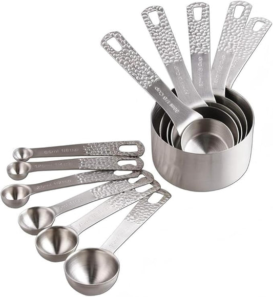 Smithcraft Measuring Cups and Spoons Set 11, Metric & US 18/8 Stainless Steel Measuring Cups and Spoons Set for Dry & Liquid, Metal 5 Measure Cups & 6 Measuring Spoons Set for Kitchen & Baking