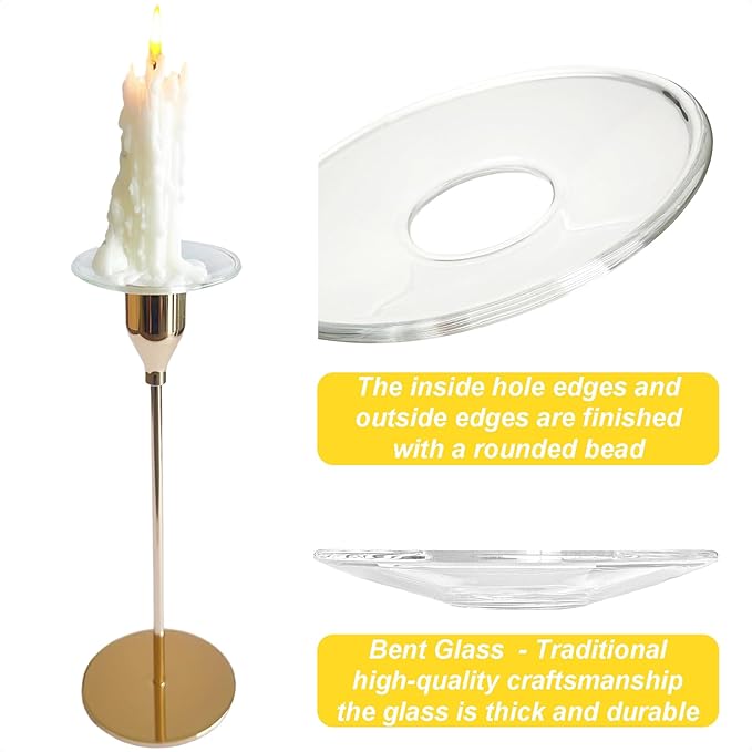 4 Pieces Bent Glass Candle Bobeches for Candlesticks, Taper Candle Wax Catcher Rings, Candle Wax Drip Protectors (Round)