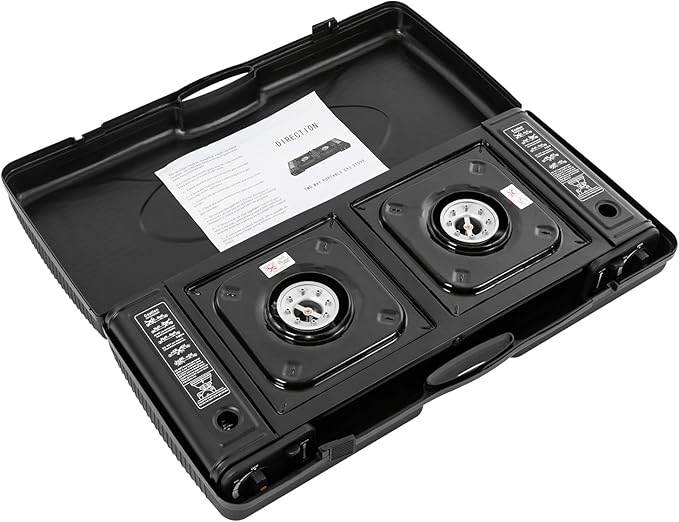 Camping Stove, Portable Butane Camping Stove, Propane Stove 2 Burner Propane Gas Stove, Double Auto Ignition Camping Burner LPG for RV, Apartments, Motorhome, Outdoor, Indoor