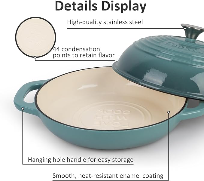 Fijxzct Premium Enameled Cast Iron Dutch Oven for Bread Baking | Non-Stick 5QT Oval Bread Oven with Lid | Perfect for Sourdough, Loaf, and Artisan Baking (Round Green, 5 QT)