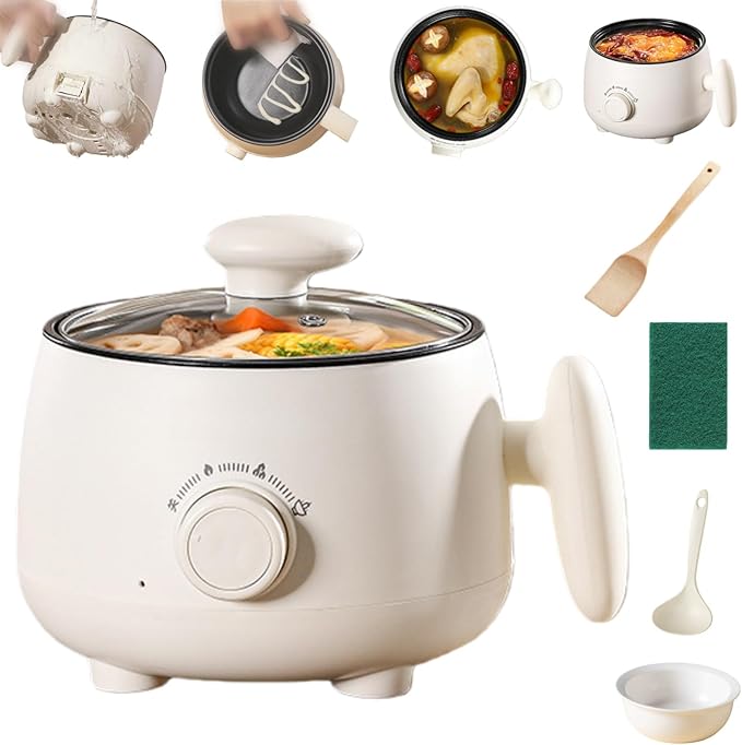 Portable Multifunctional Non-stick Electric Pot, Mini Portable Electric Hot Pot with Steamer, 3 Heat Settings, 2L Non-stick Noodle Cooker for Steaming Boiling Stir-Frying (Without Steamer)
