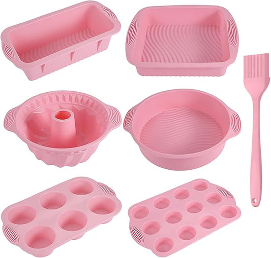 Nonstick Silicone Bakeware Set, 7in1 Baking Cake Pan, BPA Free Heat Resistant Bakeware Suppliers Tools Kit for Muffin Loaf Bread Pizza Cheesecake Cupcake