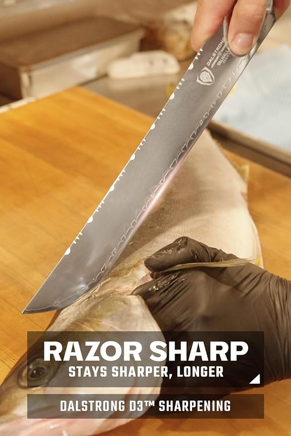 Dalstrong 12 inch Slicer - Valhalla Series - 9CR18MOV HC Steel - White Resin & Wood Handle - Razor Sharp Carving & BBQ Knife - w/Leather