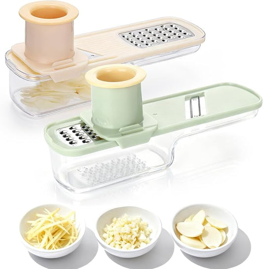 Palksky Garlic Mandolines Slicer Super Thin, 3 in 1 Multifunctional Garlics Grinder with Shredder Grinder Slicer, Portable Garlic Chopper, Kitchen Gadgets - 2PCS