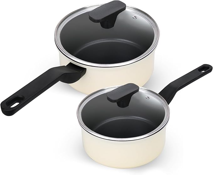 Legacy Culinaryware Nonstick Sauce Pan with Lid,1.5Qt & 2Qt Set, PFOA Free,Kitchen Pots Induction Pot,Cream
