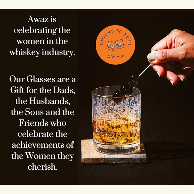 AWAZ Whiskey Glasses – Set of 2, Engraved with Whiskey-Making Process, 24k Gold Rim – 11oz Scotch, Bourbon Lovers Glass – Best Gift - Men, Dad, Husband, Coworker – Holiday, Birthday, Retirement