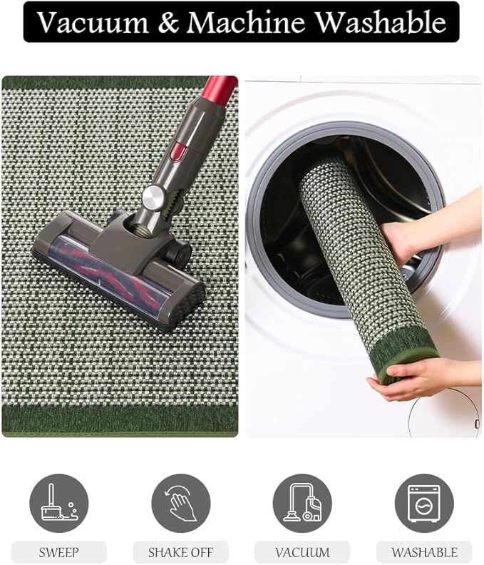 PADOOR Kitchen Mats for Floor, Kitchen Rugs Non Slip Washable, Half Circle Kitchen Floor Mat Sink Rug Rubber Backed Super Absorbent, 20"x32" Green