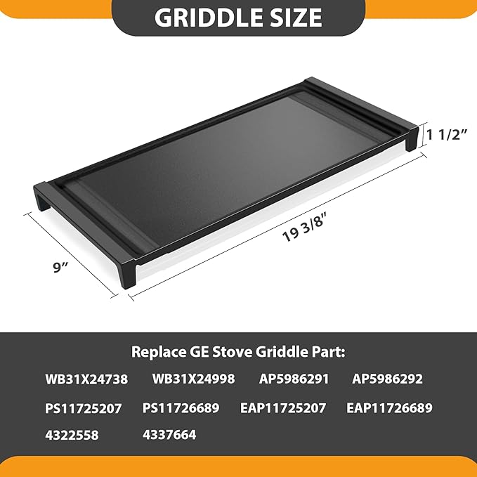 Upgraded WB31X24738 Cast Iron Griddle Replacement for GE General Electric Stove Parts,WB31X24738 StoveTop Pan Parts for JGB700SEJ4SS JGSS66SEL3SS Burner Center Griddles Stove Top Griddle for Gas Stove