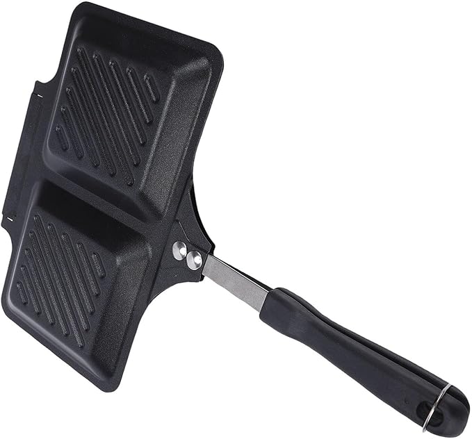 GLOGLOW Grilled Maker, Iron Stovetop Panini Press for Quick Breakfasts and Camping, Easy NonStick Design (Black)