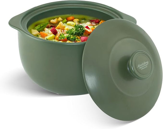MINH LONG 1-Qt Porcelain Dutch Oven with Lid – Lead & Cadmium Free, Oven Safe to 482°F, Heat Retention, Clay Pot for Cooking on Gas & Infrared Cooktop, Use to Marinate, Cook, Bake, Refrigerate & Serve