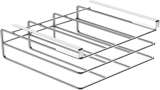 Under Cabinet Cutting Board Holder, 2 Layers Chopping Board Holder, Stainless Steel Heavy Duty Cutting Boards Hanging Rack for Kitchen, Silver