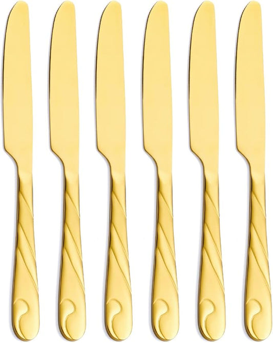 Gold Dinner Knife Set, 9.2-inch Stainless Steel Shiny Gold Dinner Table Knife Silverware, Set of 6
