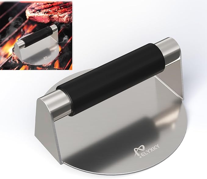 Smash Burger Press, 5.5 Inch 304 Stainless Steel Patty Maker with Handle - Dishwasher Safe for Easy Cleaning, for Smash Burgers, Sausage & Homemade Patties