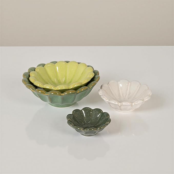 Creative Co-Op 4-Piece Stoneware Reactive Glaze Flower Shaped Bowl Set, Multicolor