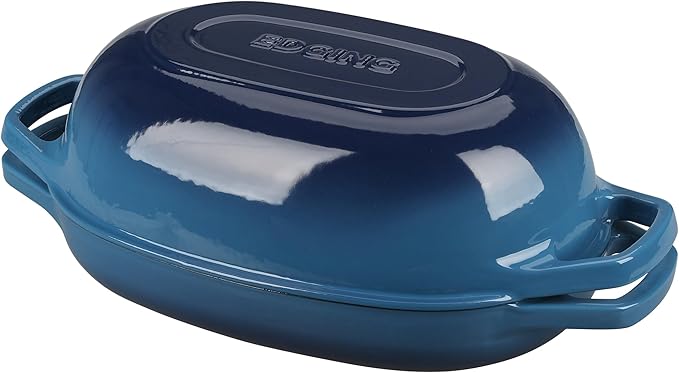EDGING CASTING Enameled Cast Iron Oval Dutch Oven Pot with Lid, Dutch Oven for Sourdough Bread Baking, Oval Bread Pan, Bread Oven, Bread Dutch Oven, 5qt, Lake Blue