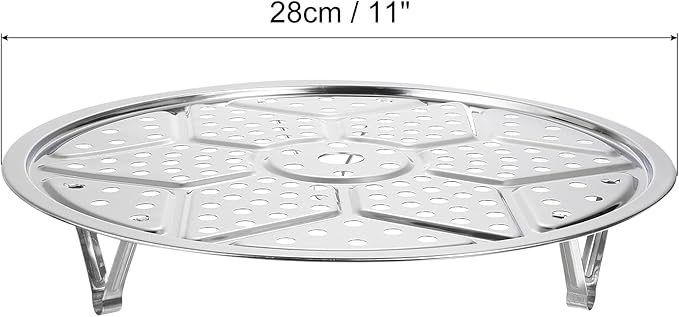 uxcell Stainless Steel Steamer Rack with Stand, 11 Inches Pot Steaming Tray for Steamer Cookware Instant Pressure Cooker, Silver Tone