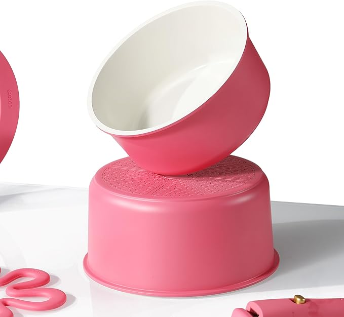 CAROTE Ceramic Sauce Pan Sets with Stand-Up Lid 2QT& 3QT & 4QT, 11 Piece NonStick Kitchen Cookware Sets with Detachable Handle, Non Toxic Cooking Pot, Oven Safe, Induction Ready, Pink