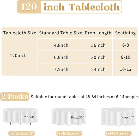 HAISIWLKJ 2 Pack 120 Inch Black Round Tablecloth for Round Table Washable Reusable Outdoor Polyester Fabric Decorative Table Cover for Dining, Buffet, Camping, Baby Shower, Party