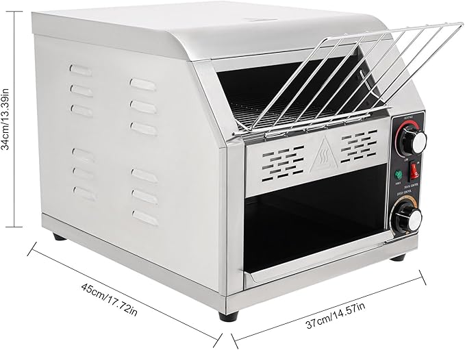 Commercial Conveyor Toaster with Temp & Speed Control Countertop Bread Oven Restaurant Cafe Toaster for Bread Buns Bagels Donuts Sandwiches (300 Slices/H)