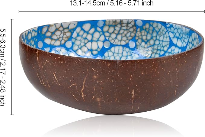 ChezMax Natural Coconut Bowl with Mother of Pearl Inlaid Shell - Handcrafted Home Decoration, Entryway Table Key Bowl or Candy Container, Fruit and Nuts Holder (Blue)