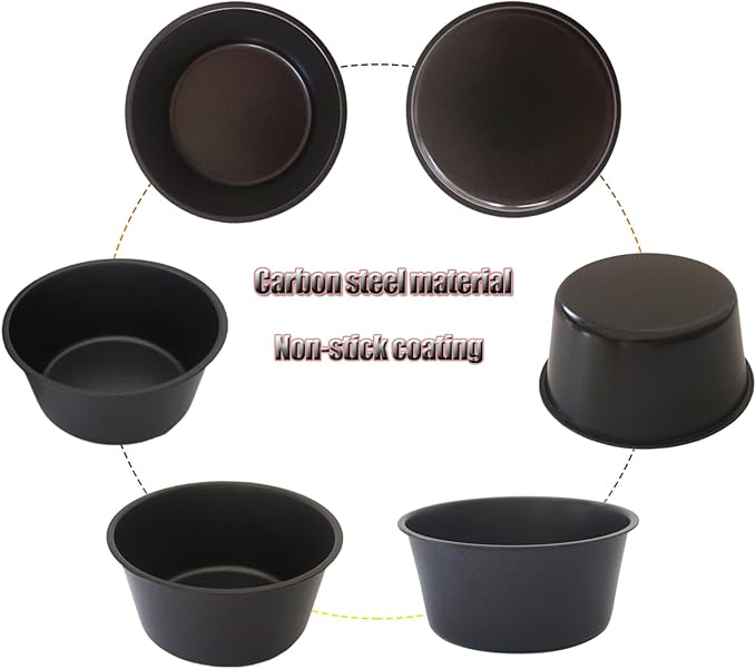 Heluok 6PCS Carbon Steel Popover Pans, Nonstick Mini Yorkshire Pudding Pan, Muffin Cupcake Pans, Individual Egg Tart Molds, Baking Round Cake Cup - Black (3.1" x 1.4")