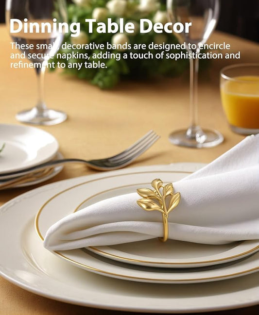 Leaf Napkin Ring Holder Set of 12 Gold Color Dining Table Décor for Wedding Party Dinner Banquet (Gold 12pcs)