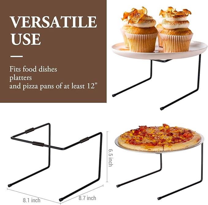 MyGift Black Metal Pizza Table Stands, Tabletop Pizza Pan Riser Food Platter Tray and Display Rack, Set of 4
