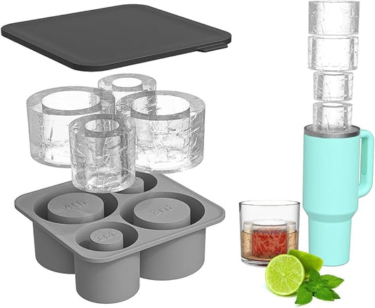Large Silicone Ice Cube Tray for 20-30-40 oz Tumbler Cup, Slow Melting Ice Mold with Lid, Easy Release Ice Maker(Grey)