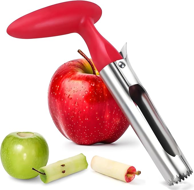 Apple Corer,Stainless Steel Fruit & Pepper Corer Tool with Serrated Blades for Apples,Pears & Bell Peppers | Dishwasher Safe (Red)