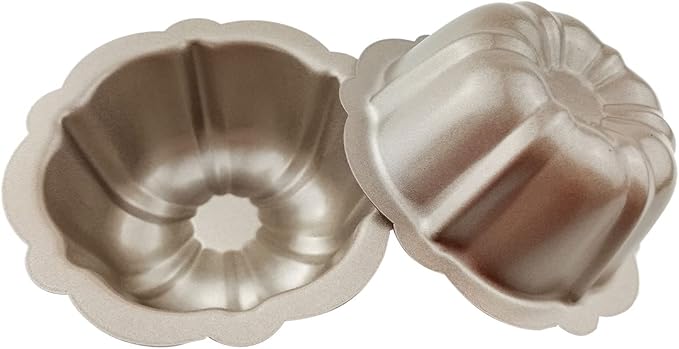 LoveDeal 4 Inch Nonstick Mini Fluted Cake Pan, Set of 4 for Baking, Carbon Steel Fluted Cake Pans, Metal Round Pumpkin Shaped Baking Mould for Cupcake, Muffin, Brownie, Pudding - Gold
